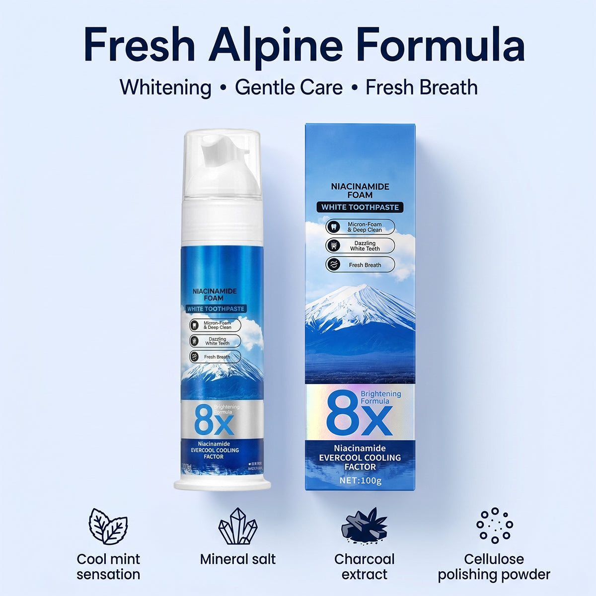 Niacinamide Foaming Whitening Toothpaste 8X - Fresh Breath Stain Removal Gentle Teeth Cleaning 100ml-D