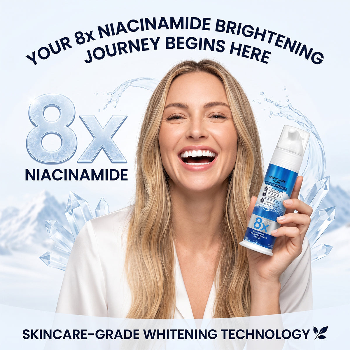 Niacinamide Foaming Whitening Toothpaste 8X - Fresh Breath Stain Removal Gentle Teeth Cleaning 100ml-D