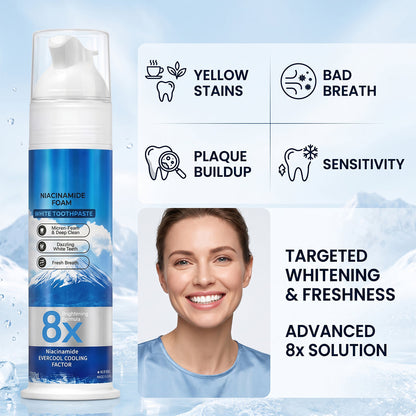 Niacinamide Foaming Whitening Toothpaste 8X - Fresh Breath Stain Removal Gentle Teeth Cleaning 100ml-D